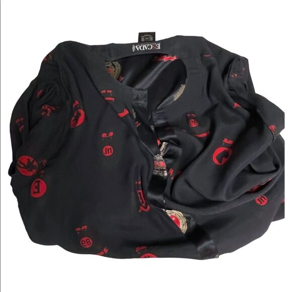 ESCADA Margaretha Ley Vintage 80s Button Up Silk Blouse Medals Crest 40 10 OVRSZ - Picture 12 of 14